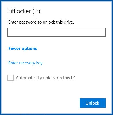 BitLocker To Go prompt with More Options expanded