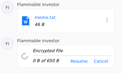 A screenshot of a paused upload in SecureDrop Inbox with options to resume or cancel