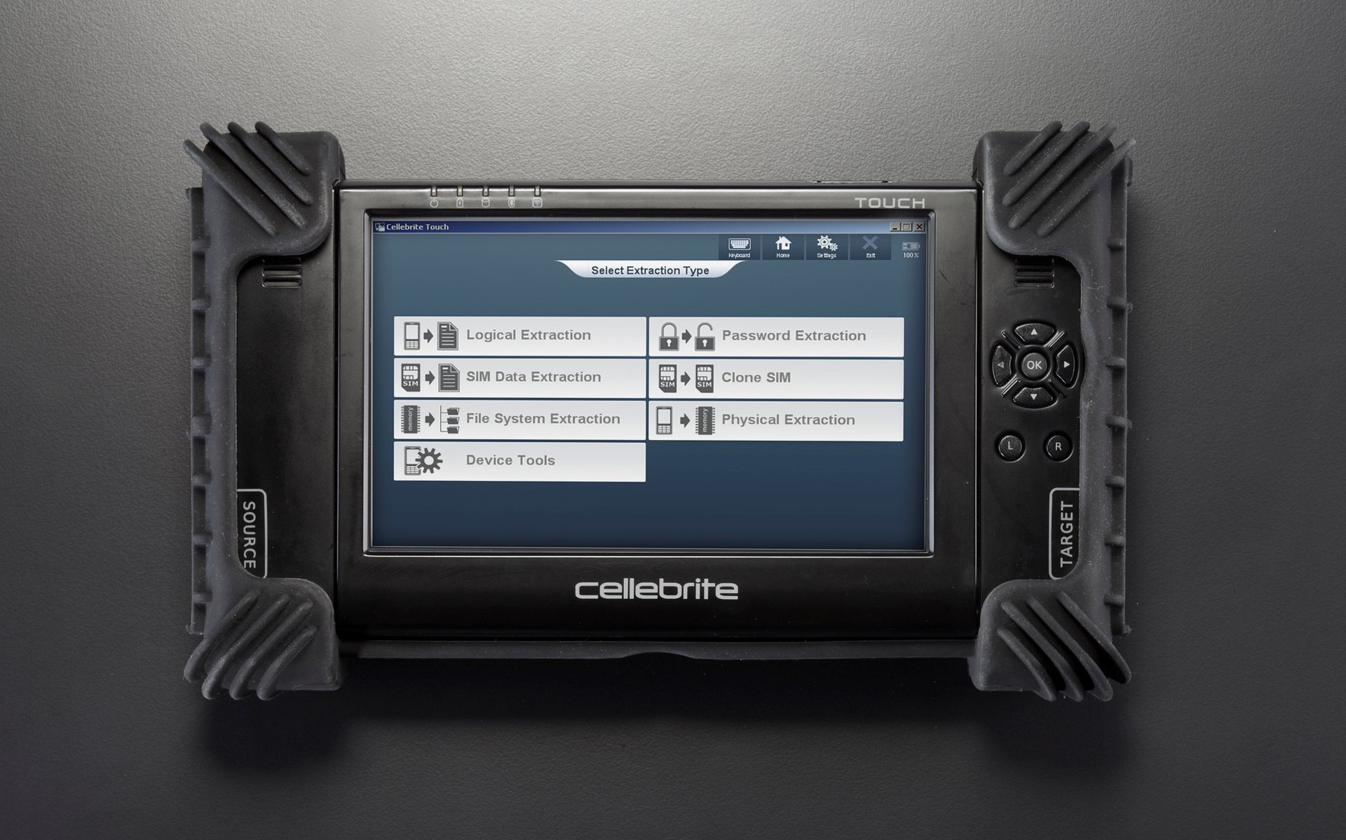 Photo of a "UFED Touch," a forensic device for pulling data off of popular mobile phones.