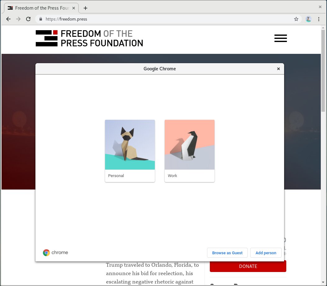 Screenshot of a profile (or "person") switching screen within Chrome, showing two users with different profiles.