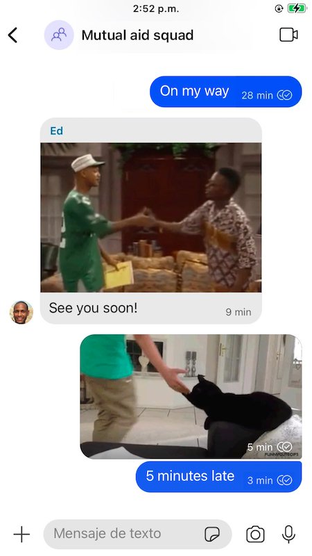 A screenshot within group messaging, showing group members exchanging messages.