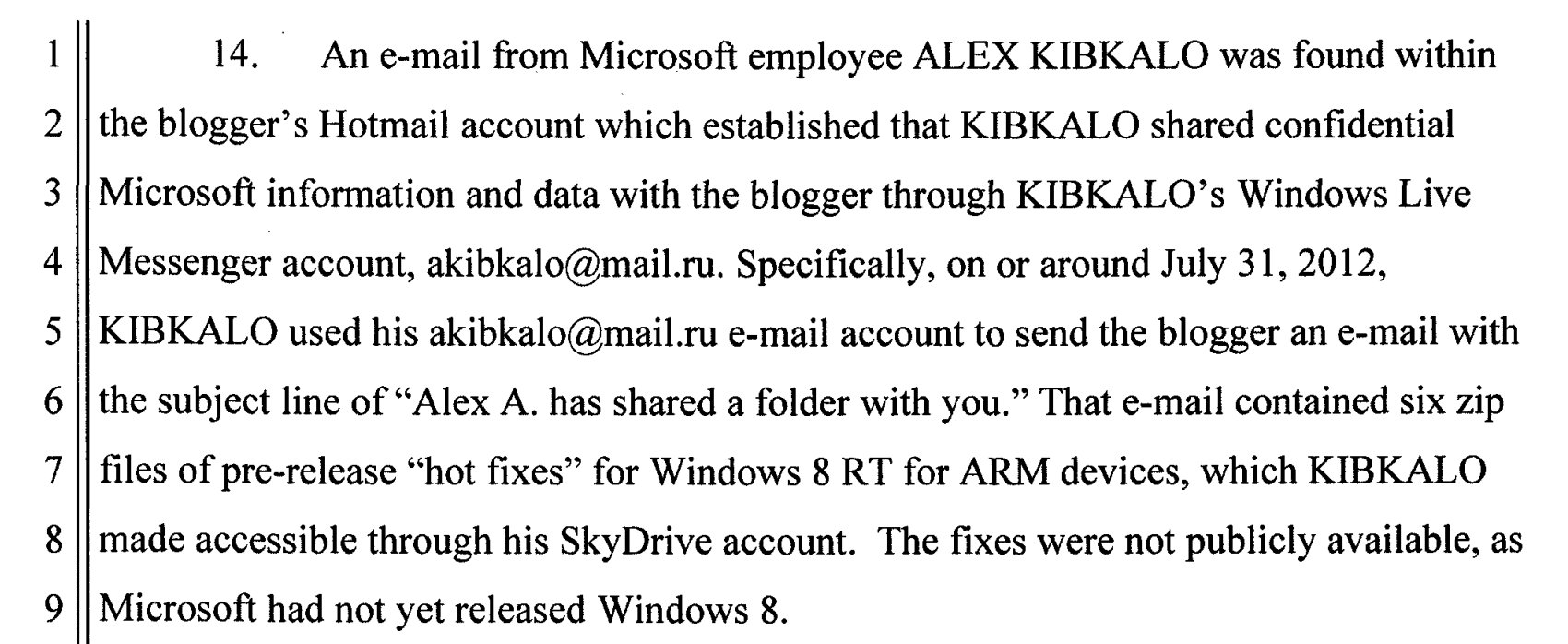 Microsoft blogger leak case docs