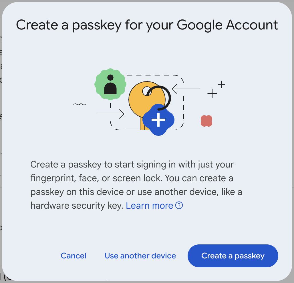 Screenshot from Google's passkey setup flow