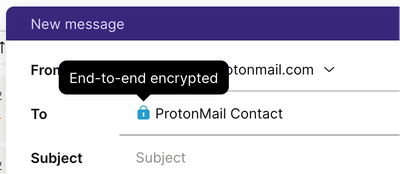 Email address in Compose window indicating that the message is end-to-end encrypted