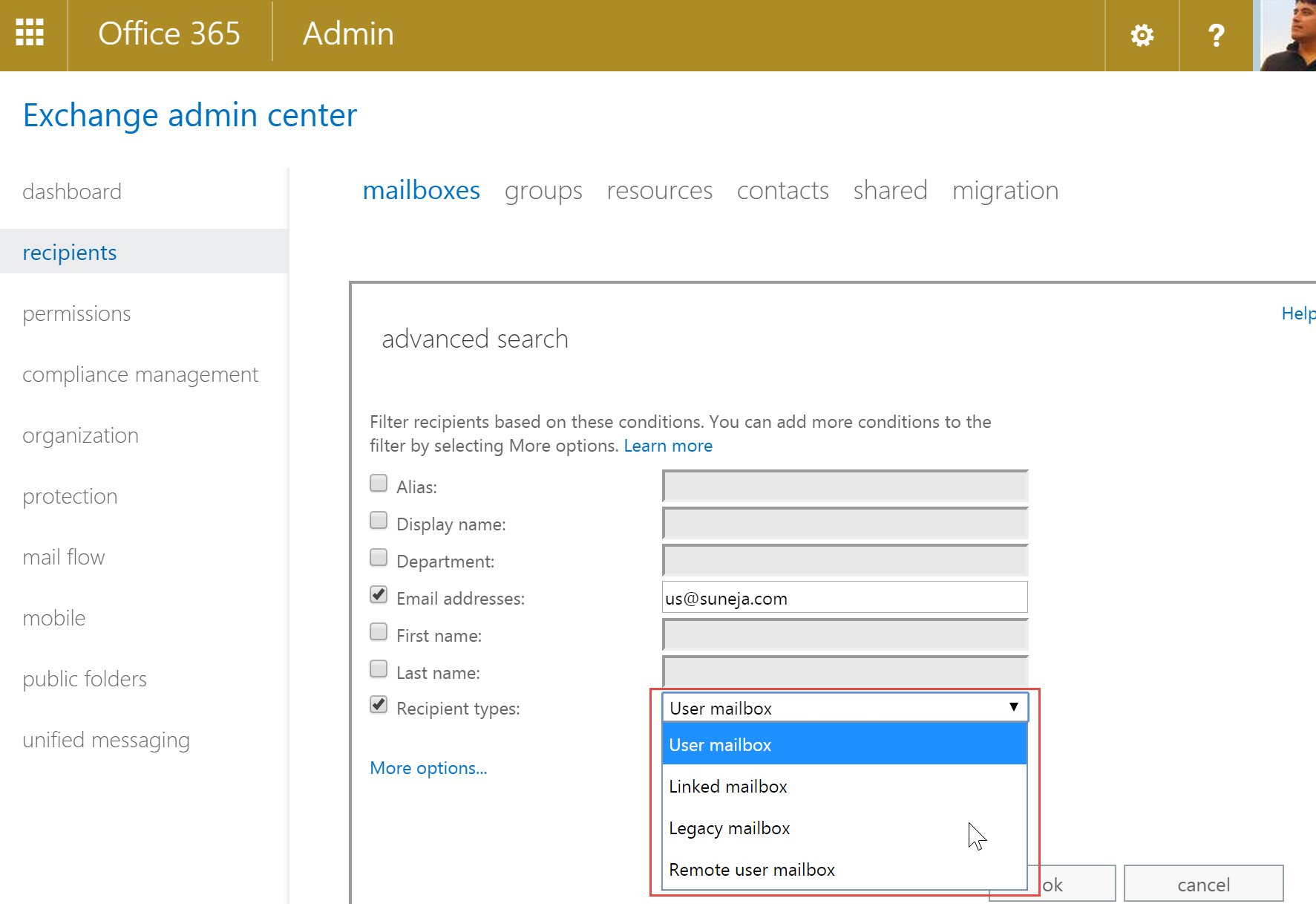 Screenshot of Advanced Search feature in Exchange Admin Center.png