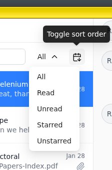 A screenshot of the filter menu in SecureDrop Inbox