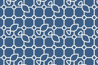 An illustrated design featuring line drawings of several fish caught in a net over a blue background