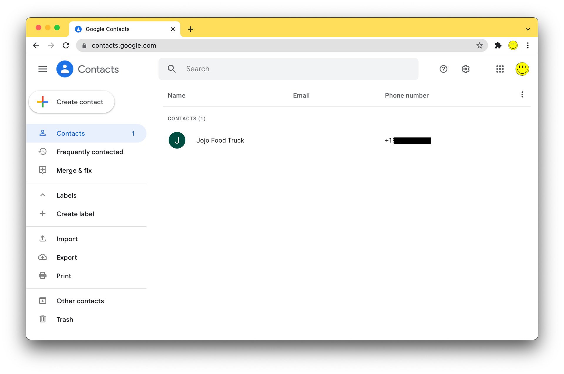Screenshot of Google Contacts page
