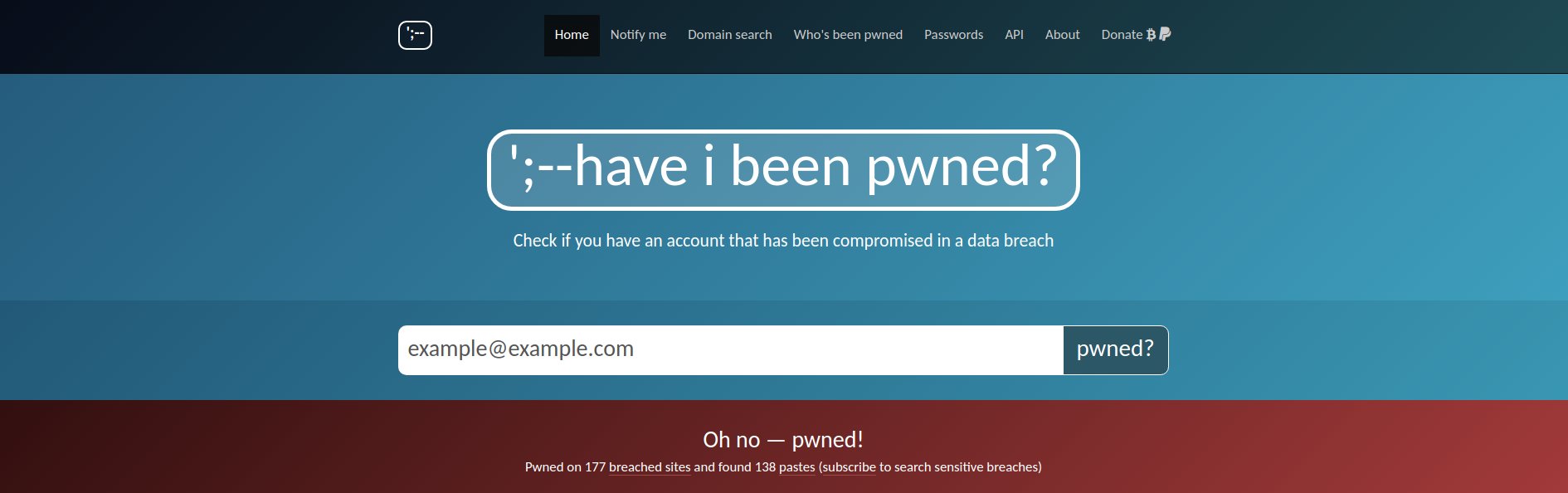 A screenshot of a results page from haveibeenpwned.com
