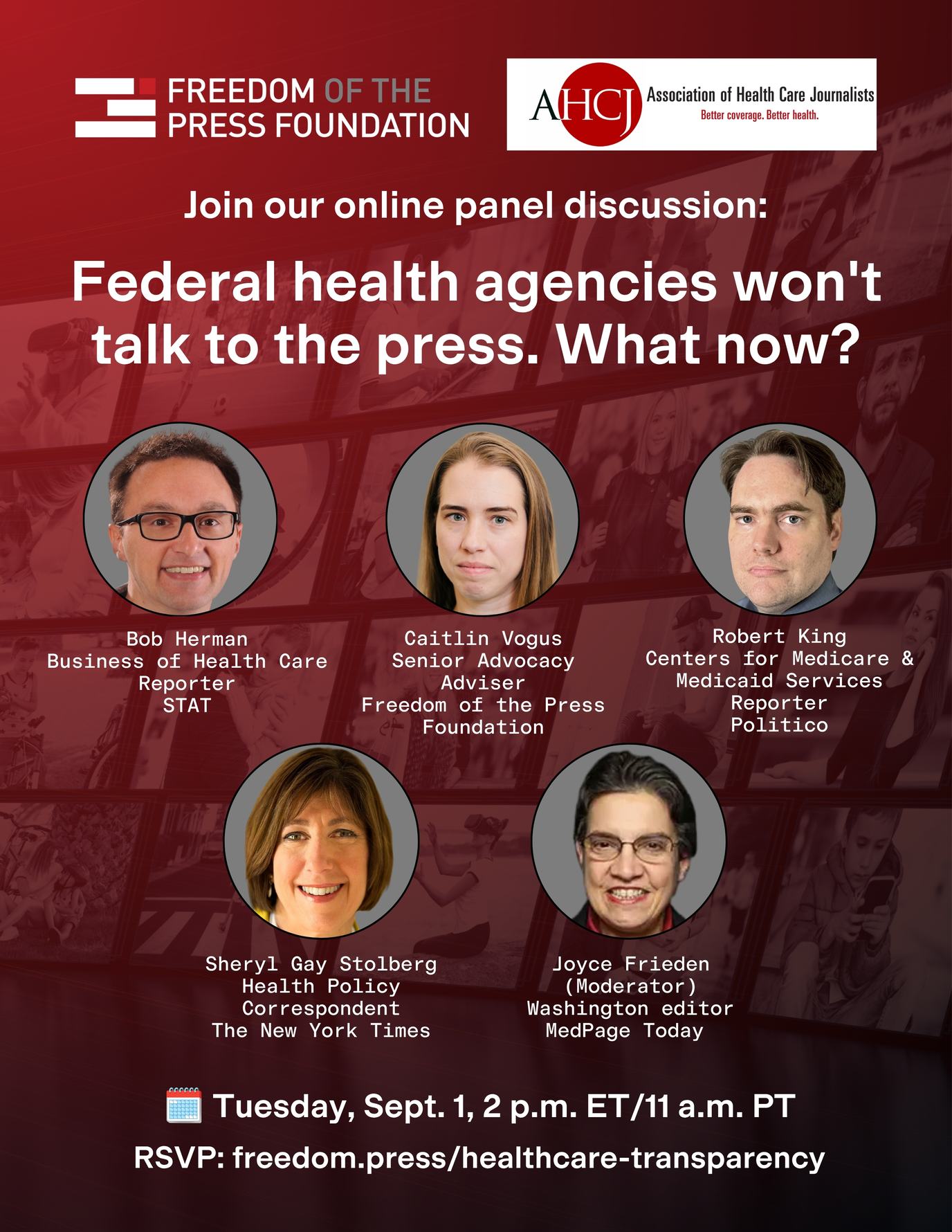 A flyer for an online panel discussion on September 1 titled "Federal health agencies won't talk to the press. What now?"