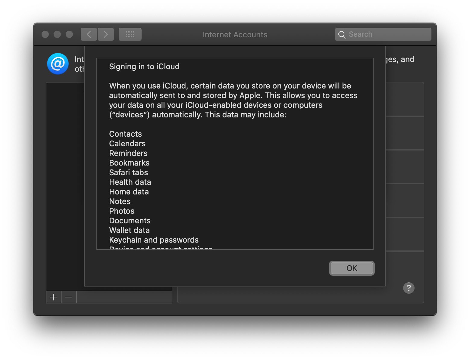 Screenshot of the iCloud Terms of Service in macOS's System Preferences