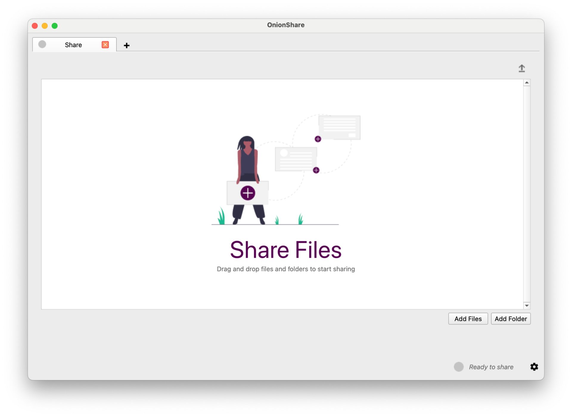 Screenshot showing the file sharing option within OnionShare