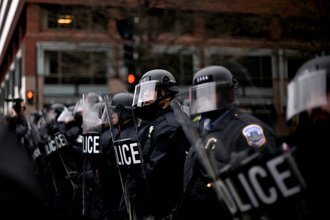 Riot police in Washington, D.C. during the protests of President Donald Trump's inauguration on January 20, 2017.