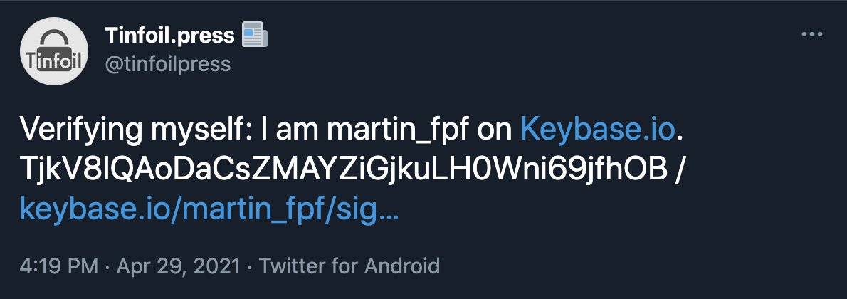 Screenshot of the user (in this case, @martin_fpf) posting the proof tweet on Twitter.
