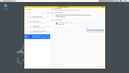 The SecureDrop Inbox running on SecureDrop Workstation