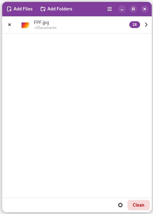 A screenshot of the Metadata Cleaner app with a jpeg file added.