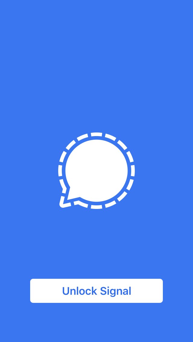 A screenshot from Signal, blank except for its logo button that reads, "Unlock Signal."