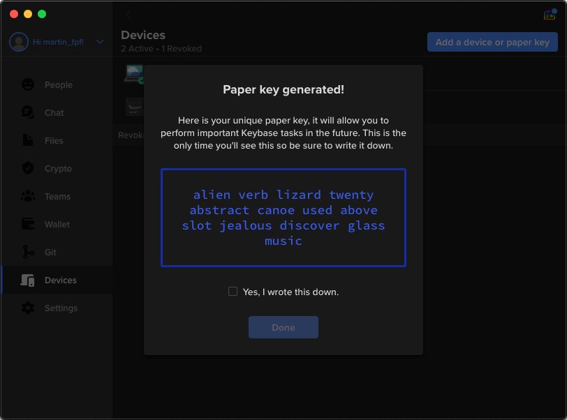 Screenshot of a paper key, a string of 13 random words.