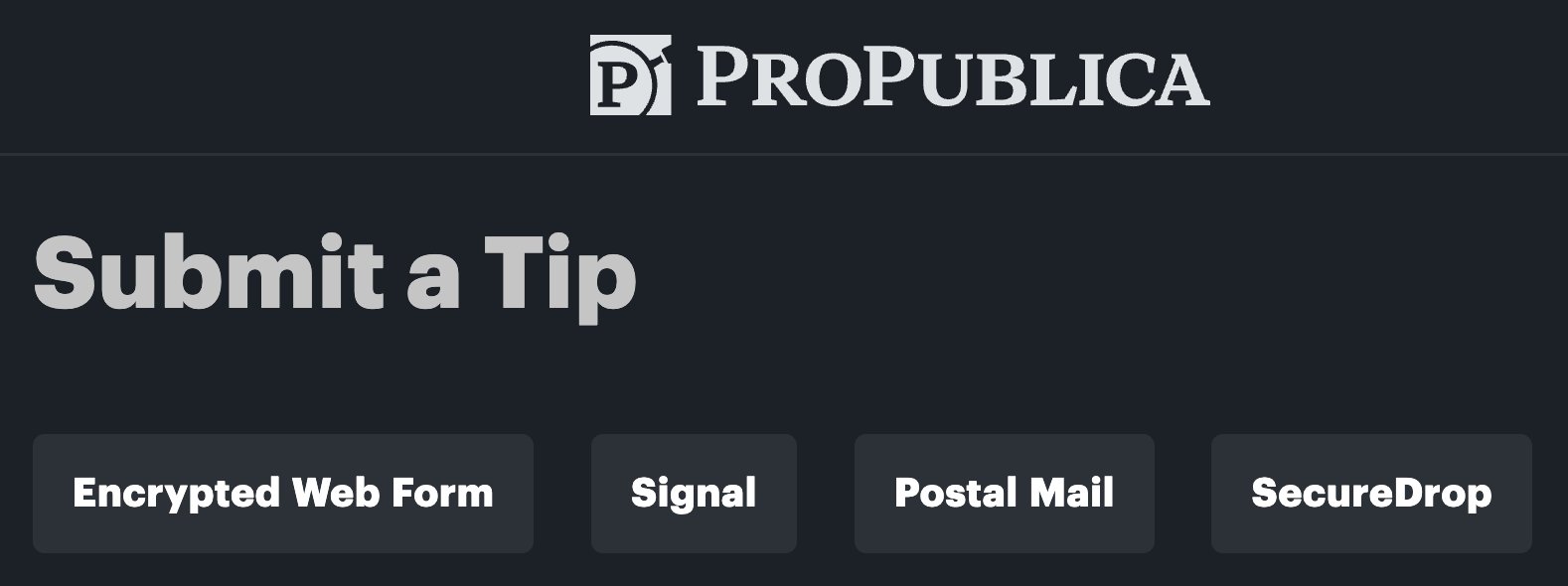 Screenshot from ProPublica's confidential tip page.