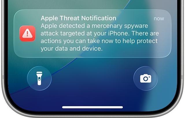 Apple threat notification alert on an iPhone’s lock screen