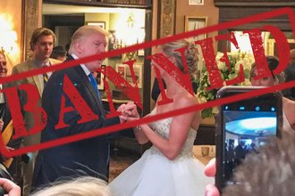 Donald Trump crashes a wedding at his Bedminster Golf Club, modified by the author and used without permission under 17 USC § 107