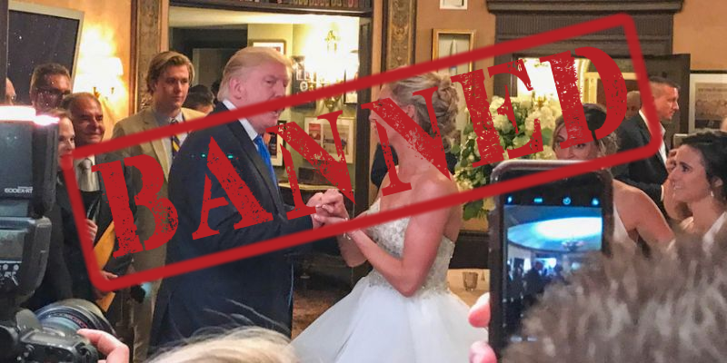 Donald Trump crashes a wedding at his Bedminster Golf Club, modified by the author and used without permission under 17 USC § 107
