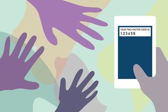 Header image of a series of hands reaching for a phone, which reads, "your two-factor authentication code is: 123456."