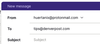 Email address in Compose window indicating that the message is not encrypted