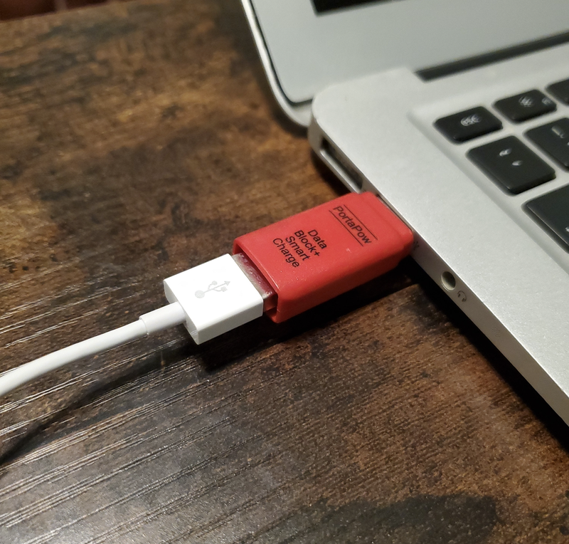 USB data blocker, blocking connection between charging cable and laptop