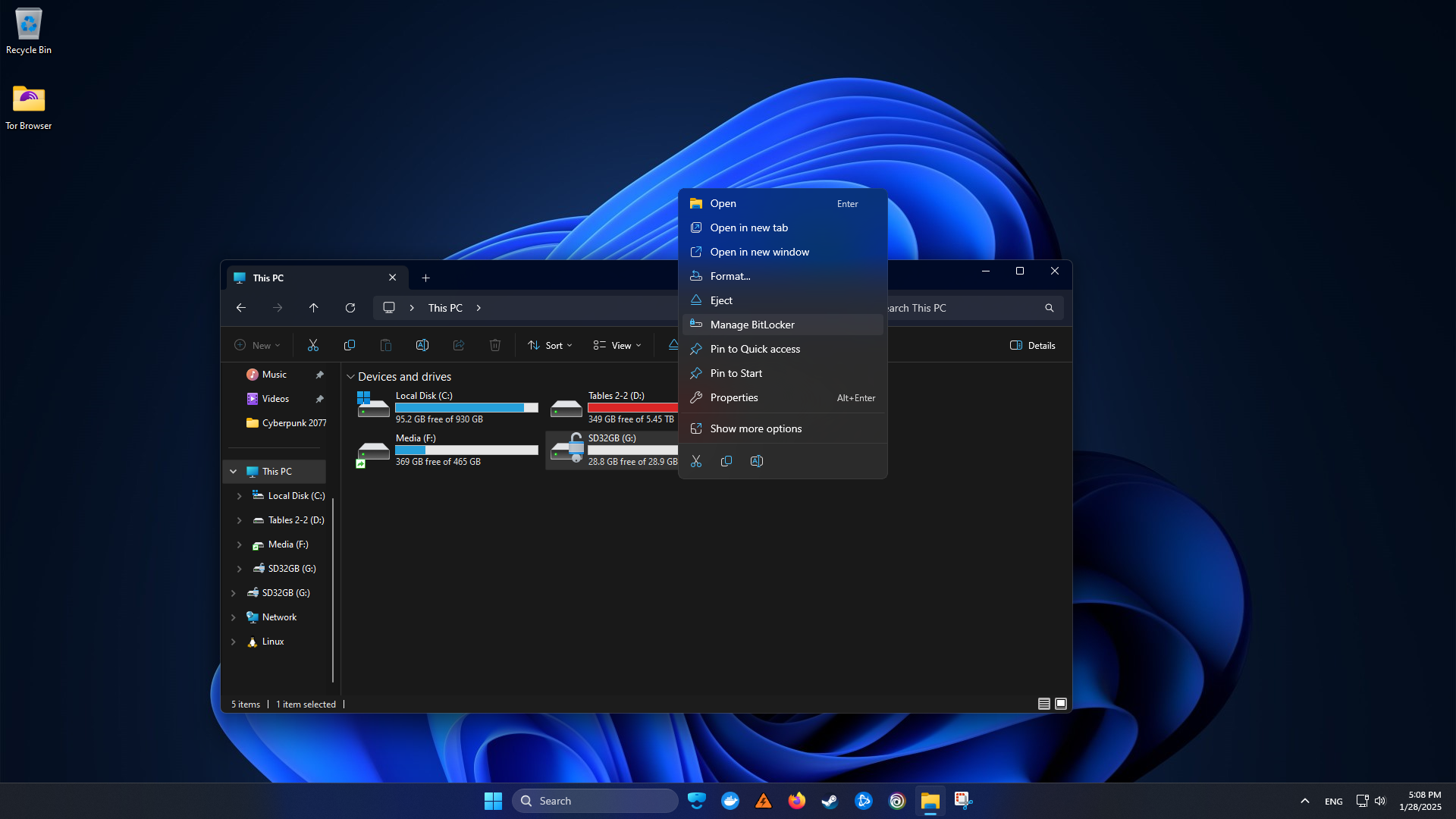 BitLocker To Go drive context menu