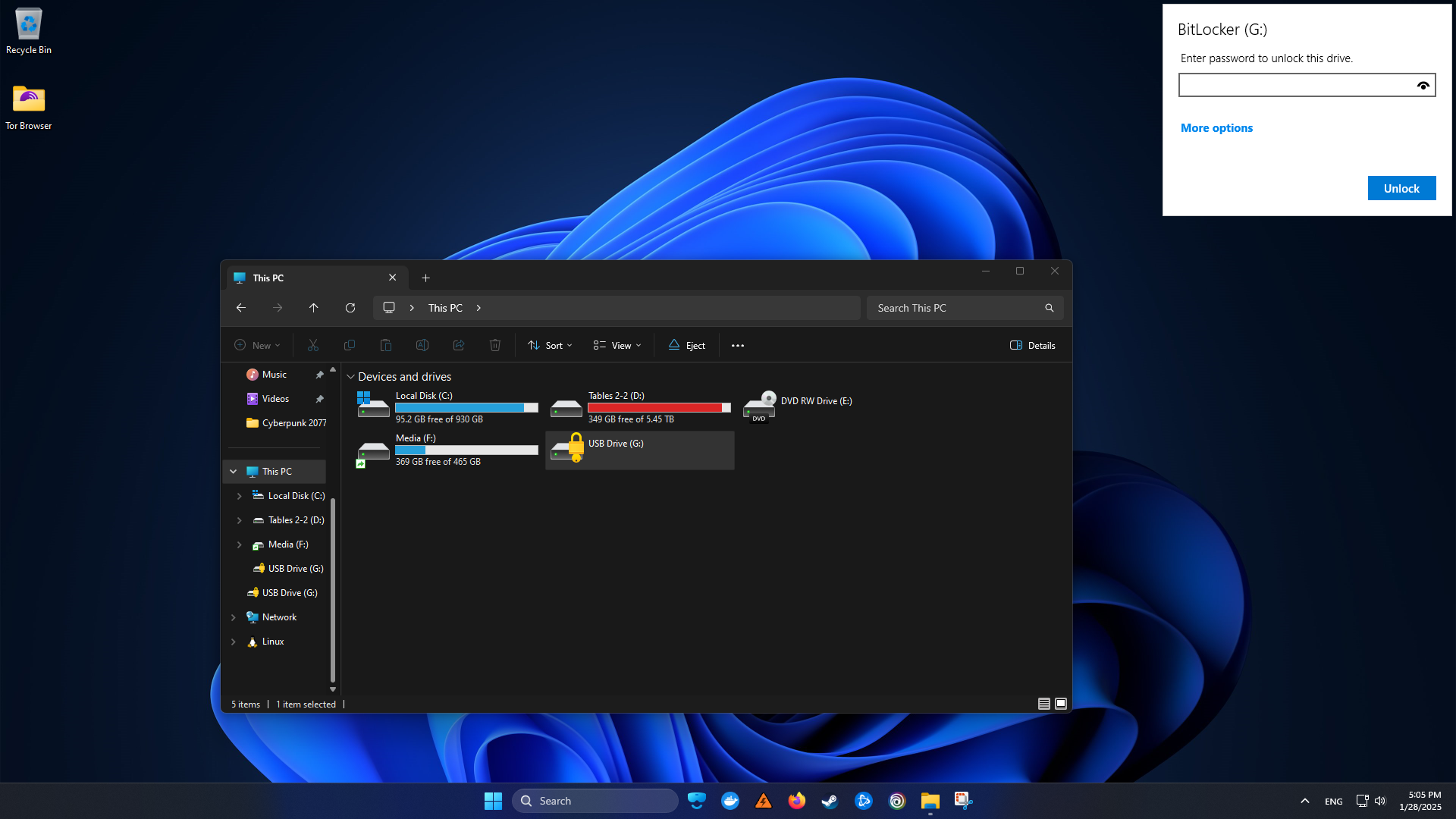 BitLocker To Go unlock drive prompt